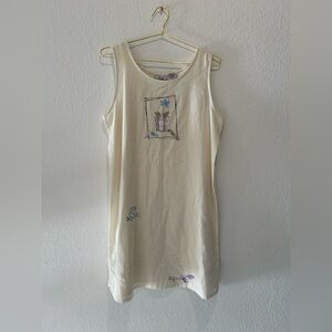 Vintage Studio Ease Ivory homestead linen Sleeveless Dress Floral Embroidery